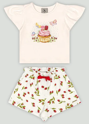 Conjunto Bebê Menina Blusa e Short Quimby Branco - QUIMBY