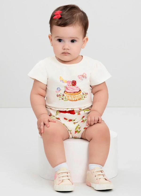 Quimby - Conjunto Bebê Menina Blusa e Short Quimby Branco