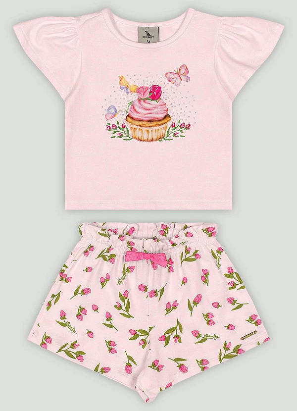 Quimby - Conjunto Bebê Menina Blusa e Short Quimby Rosa