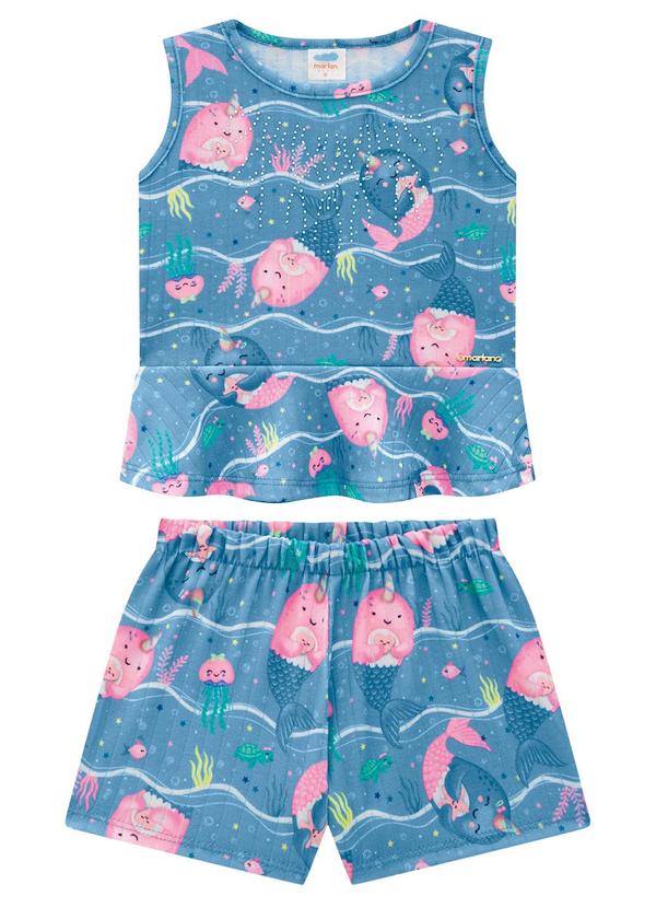 Marlan - Conjunto Bebê Menina Blusa e Shorts Seaside Azul 2