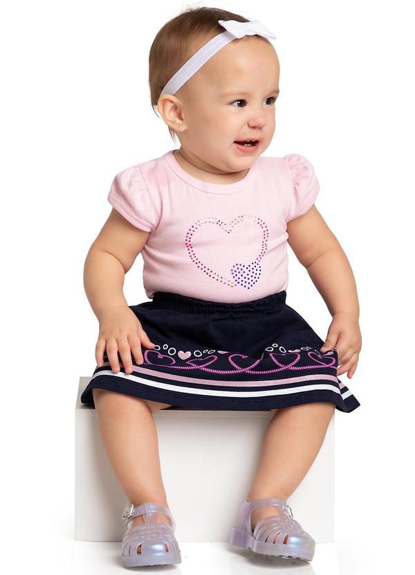 Marlan - Conjunto Bebê Menina Body e Saia Corações Rosa