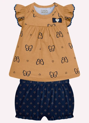 Kyly - Conjunto Bebê Menina Borboletas Marrom - KYLY