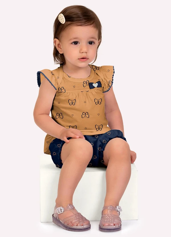 Kyly - Conjunto Bebê Menina Borboletas Marrom