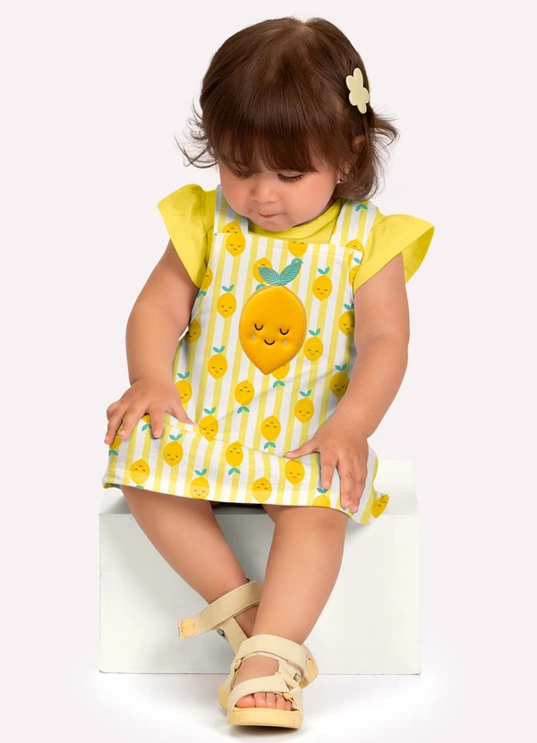 Kyly - Conjunto Bebê Menina Bordado Amarelo