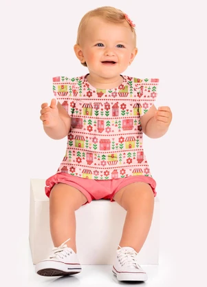 Kyly - Conjunto Bebê Menina Bordado Rosa - KYLY