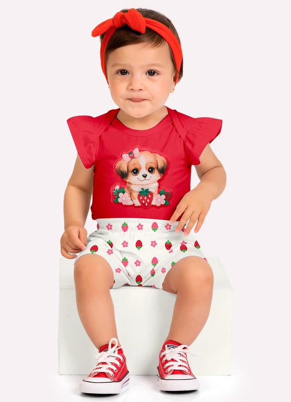 Kyly - Conjunto Bebê Menina Cachorrinho Vermelho