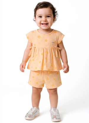 Colorittá - Conjunto Bebê Menina Canelado Laços Amarelo - COLORITTÁ
