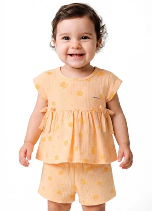 Colorittá - Conjunto Bebê Menina Canelado Laços Amarelo - COLORITTÁ