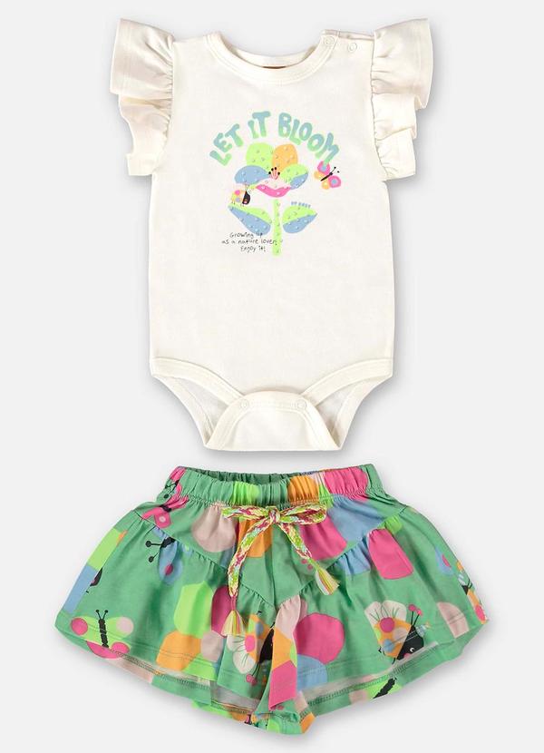 Up Baby - Conjunto Bebê Menina com Body e Short Bege