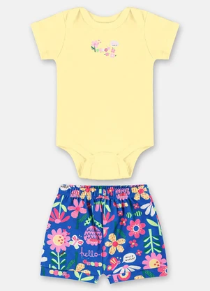 Up Baby - Conjunto Bebê Menina em Suedine Amarelo - UP BABY