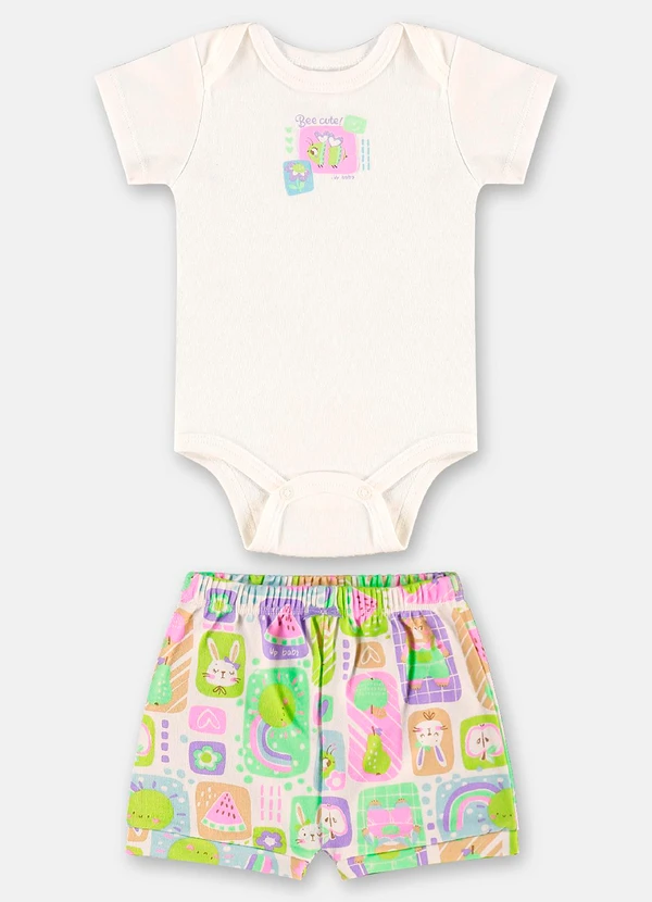 Up Baby - Conjunto Bebê Menina em Suedine Branco