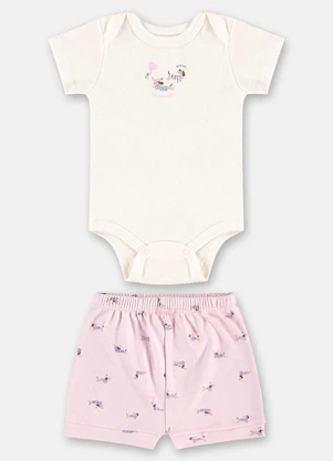 Up Baby - Conjunto Bebê Menina em Suedine Branco - UP BABY
