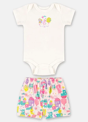 Up Baby - Conjunto Bebê Menina em Suedine Branco - UP BABY