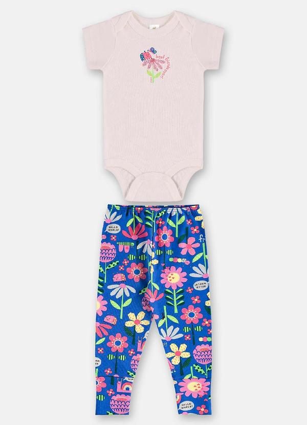 Up Baby - Conjunto Body Manga Curta e Calça FloralBranco