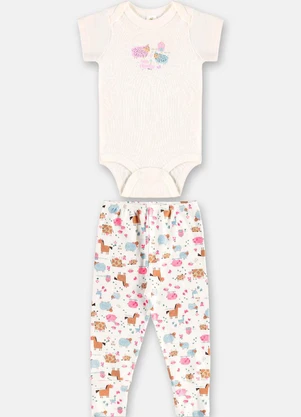 Up Baby - Conjunto Bebê Menina em Suedine Branco - UP BABY