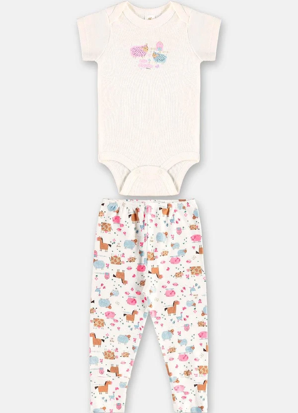 Up Baby - Conjunto Bebê Menina em Suedine Branco