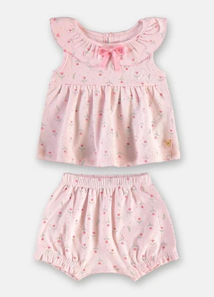Up Baby - Conjunto Bebê Menina em Suedine Rosa - UP BABY