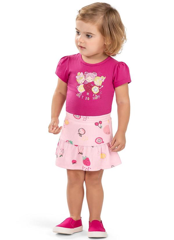 Elian - Conjunto Bebê Menina Estampado Frutas Elian Rosa