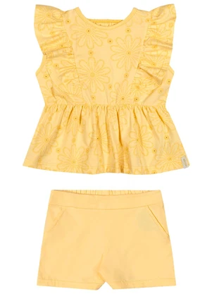 Elian - Conjunto Bebê Menina Floral Devorê Amarelo - ELIAN