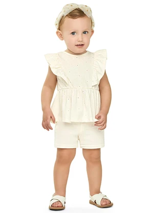 Elian - Conjunto Bebê Menina Floral Devorê Bege - ELIAN