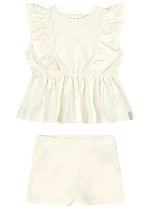 Elian - Conjunto Bebê Menina Floral Devorê Bege - ELIAN