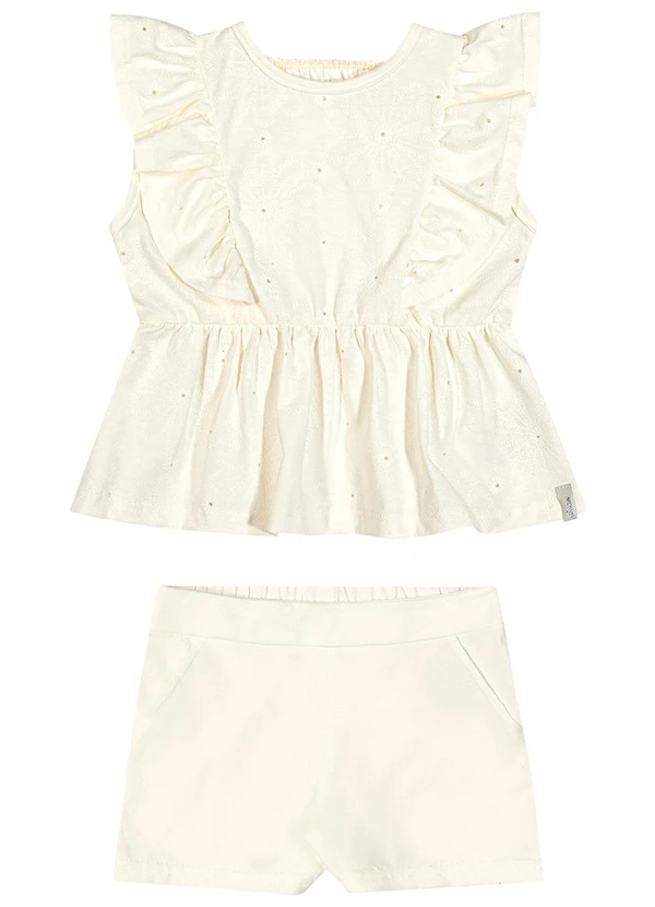 Elian - Conjunto Bebê Menina Floral Devorê Bege 2