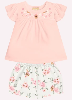 Milon - Conjunto Bebê Menina Flores Rosa - MILON
