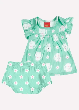 Kyly - Conjunto Bebê Menina Gatinhos Verde - KYLY