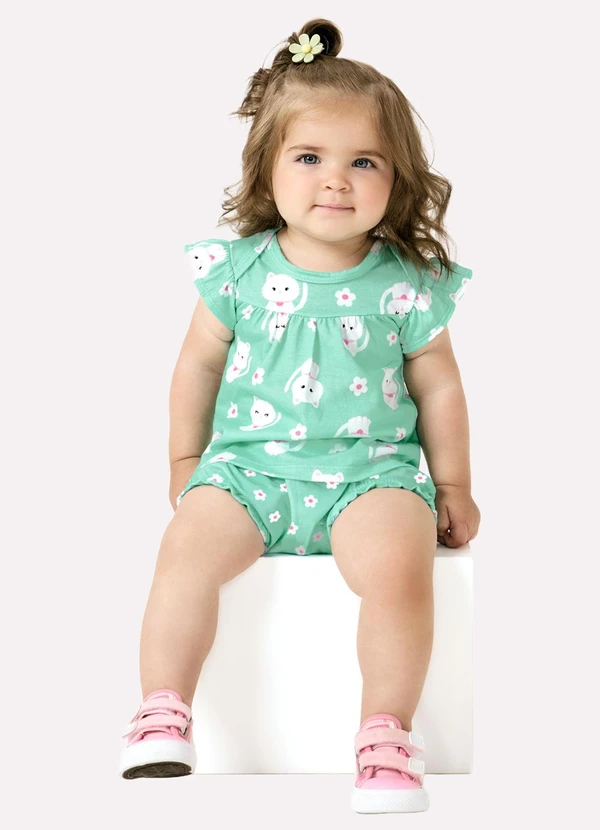 Kyly - Conjunto Bebê Menina Gatinhos Verde
