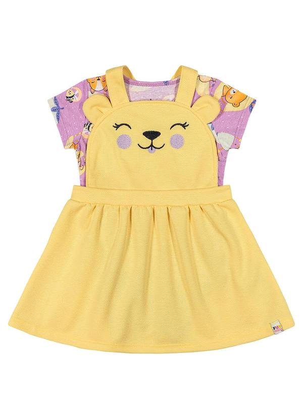 Elian - Conjunto Bebê Menina Jardineira Urso Elian Roxo