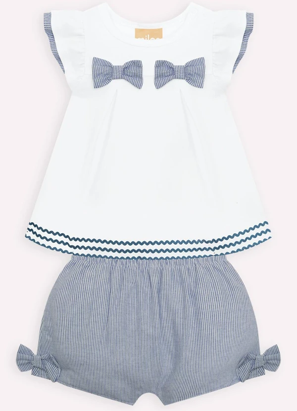 Milon - Conjunto Bebê Menina Laço Branco