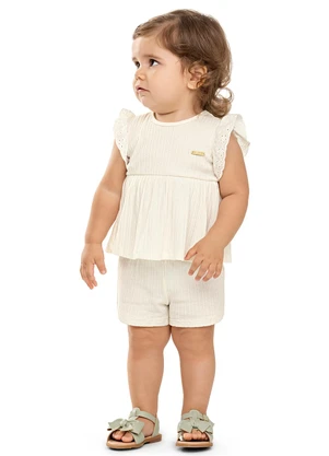 Colorittá - Conjunto Bebê Menina Malha Canelada Bege - COLORITTÁ