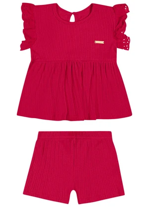 Colorittá - Conjunto Bebê Menina Malha Canelada Vermelho - COLORITTÁ