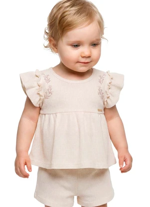 Colorittá - Conjunto Bebê Menina Malha Tricô Bordada Bege - COLORITTÁ
