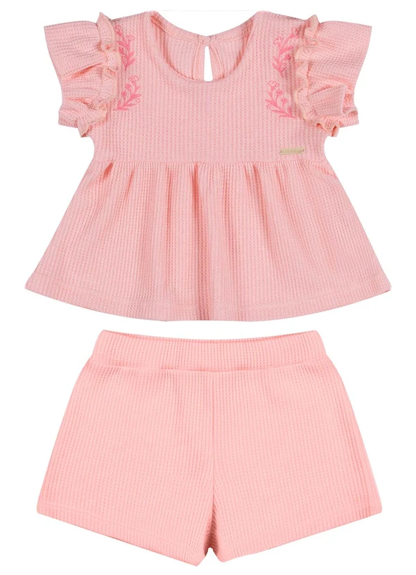 Colorittá - Conjunto Bebê Menina Malha Tricô Bordada Rosa