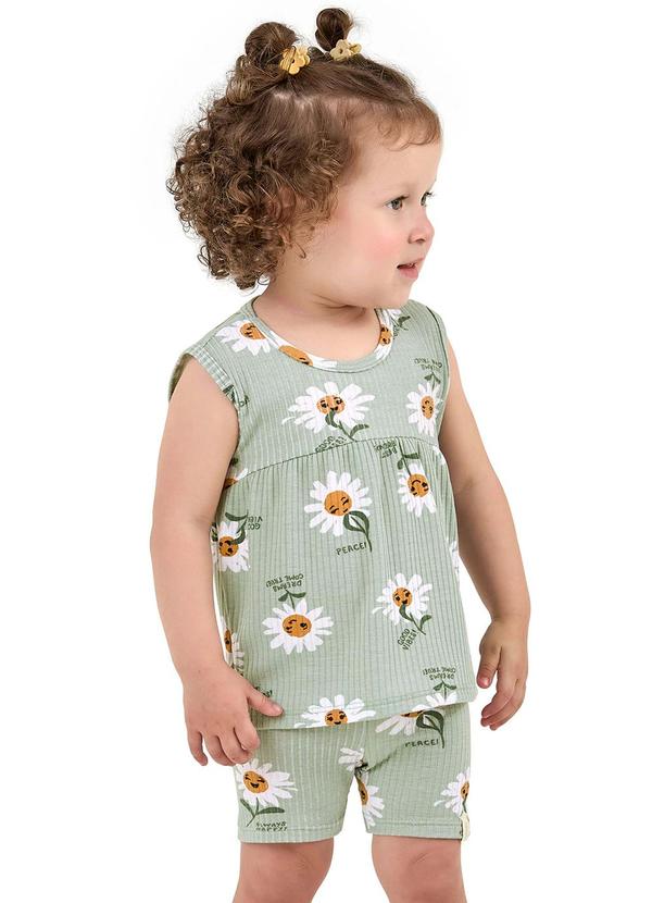 Elian - Conjunto Bebê Menina Margaridas Verde