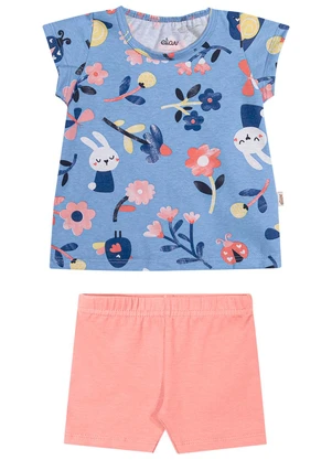 Elian - Conjunto Bebê Menina Meia Malha Bichinhos Azul - ELIAN