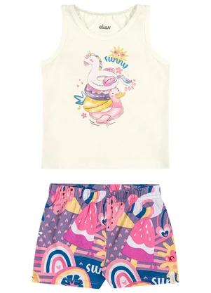 Elian - Conjunto Bebê Menina Meia Malha Curto Bege - ELIAN