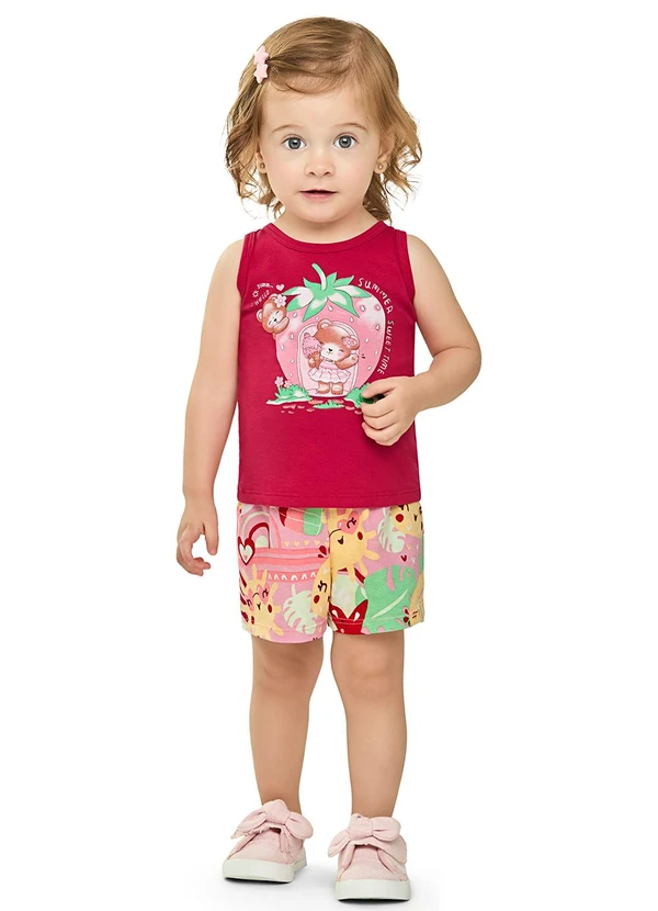 Elian - Conjunto Bebê Menina Meia Malha Curto Vermelho