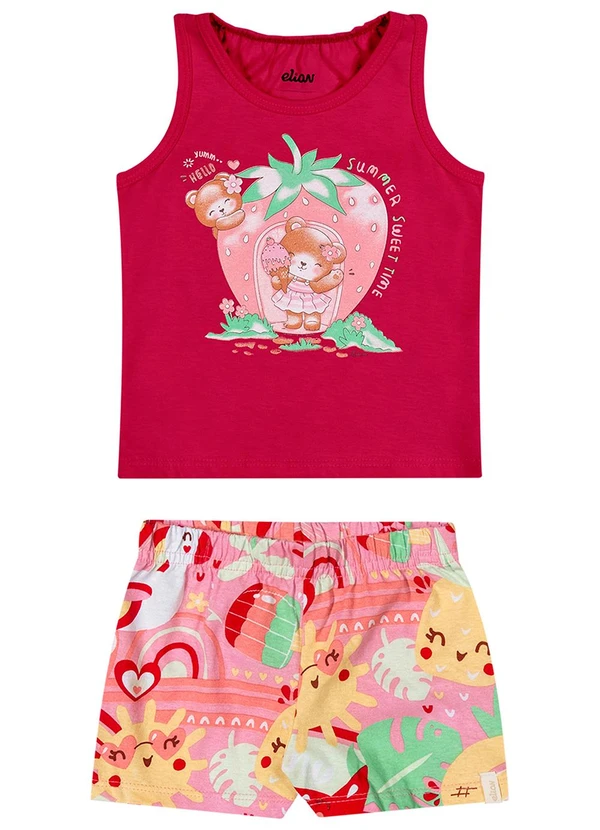 Elian - Conjunto Bebê Menina Meia Malha Curto Vermelho 2