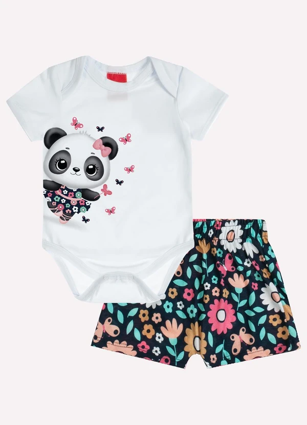 Kyly - Conjunto Bebê Menina Pandinha Branco