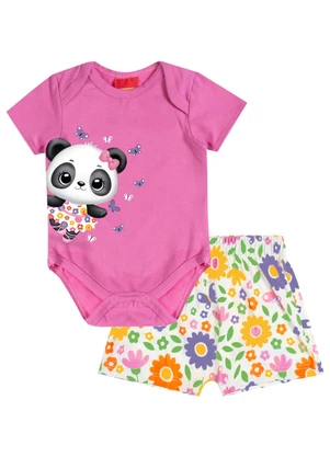 Kyly - Conjunto Bebê Menina Pandinha Rosa - KYLY