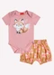 Kyly - Conjunto Bebê Menina Raposa Branco - variação: Rosa