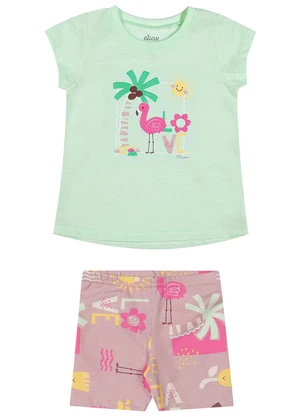 Elian - Conjunto Bebê Menina Texturizado Flamingo Verde - ELIAN
