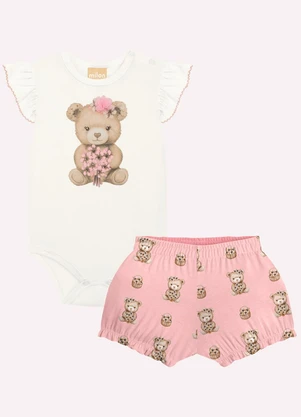 Milon - Conjunto Bebê Menina Ursinho Off White - MILON