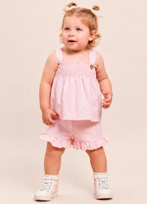 Vida Costeira - Conjunto Bebê Menina Verão Batinha e Shorts com Ba - VIDA COSTEIRA