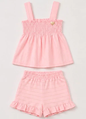 Vida Costeira - Conjunto Bebê Menina Verão Batinha e Shorts com Ba - VIDA COSTEIRA