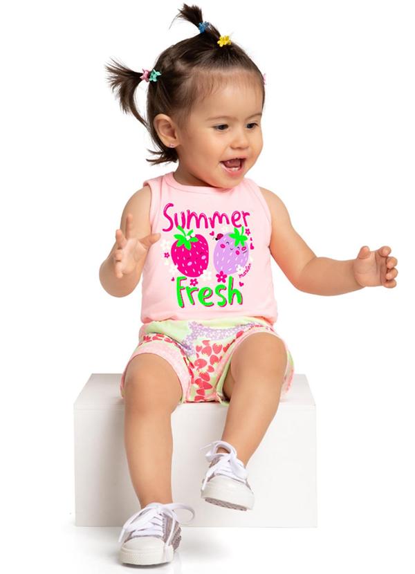 Marlan - Conjunto Bebê Regata e Shorts Moranguinho Rosa