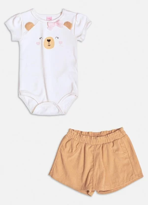 Momi - Conjunto Bege com Estampa de Urso Branco - MOMI