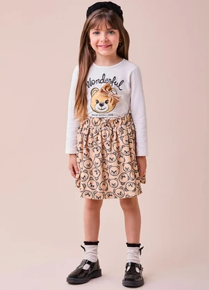 Momi - Conjunto Bege com Monograma de Ursinho Branco - MOMI